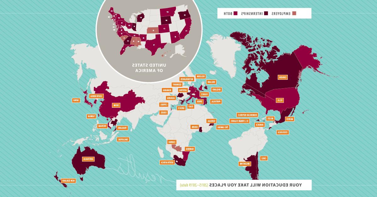 Map of locations where Su student study abroad